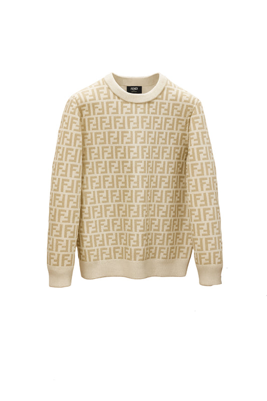 Beige and White Monogram Knit Sweater