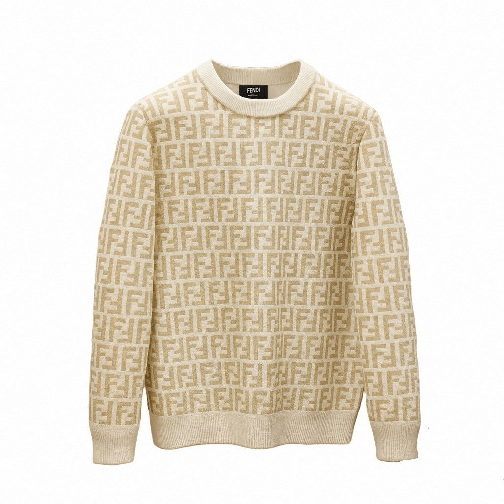 Beige and White Monogram Knit Sweater