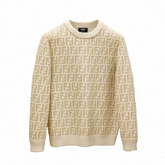 Beige and White Monogram Knit Sweater
