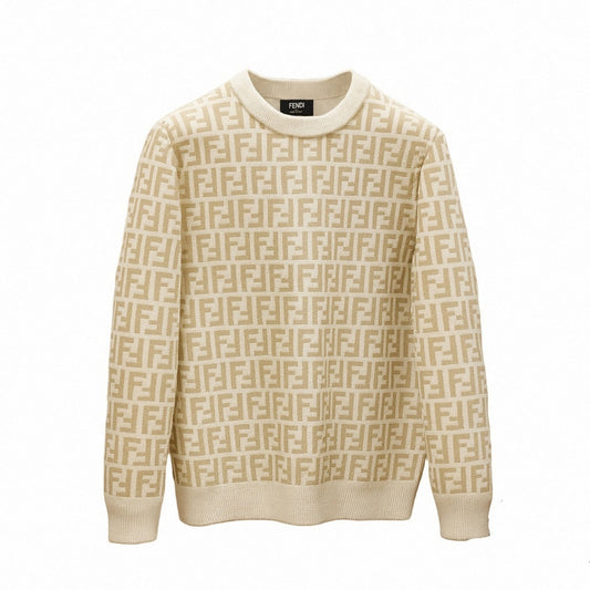 Beige and White Monogram Knit Sweater