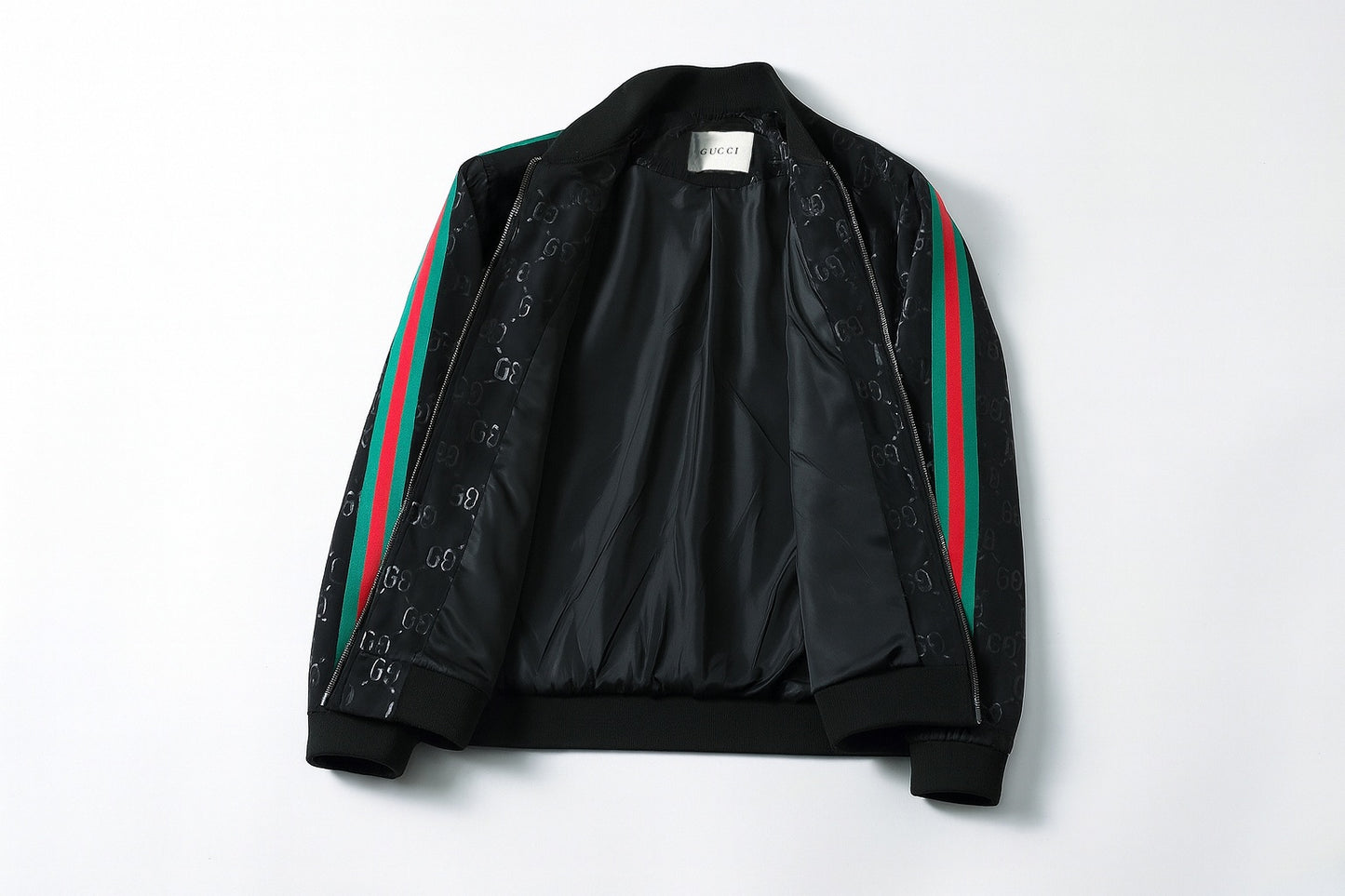 Black GG Monogram Track Jacket with Signature Web Stripes