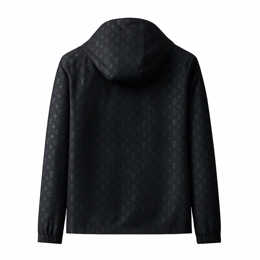 Black Monogram Hooded Windbreaker Jacket