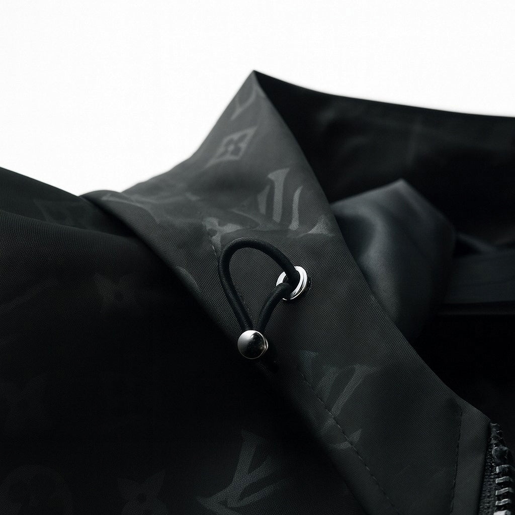 Black Monogram Hooded Windbreaker Jacket