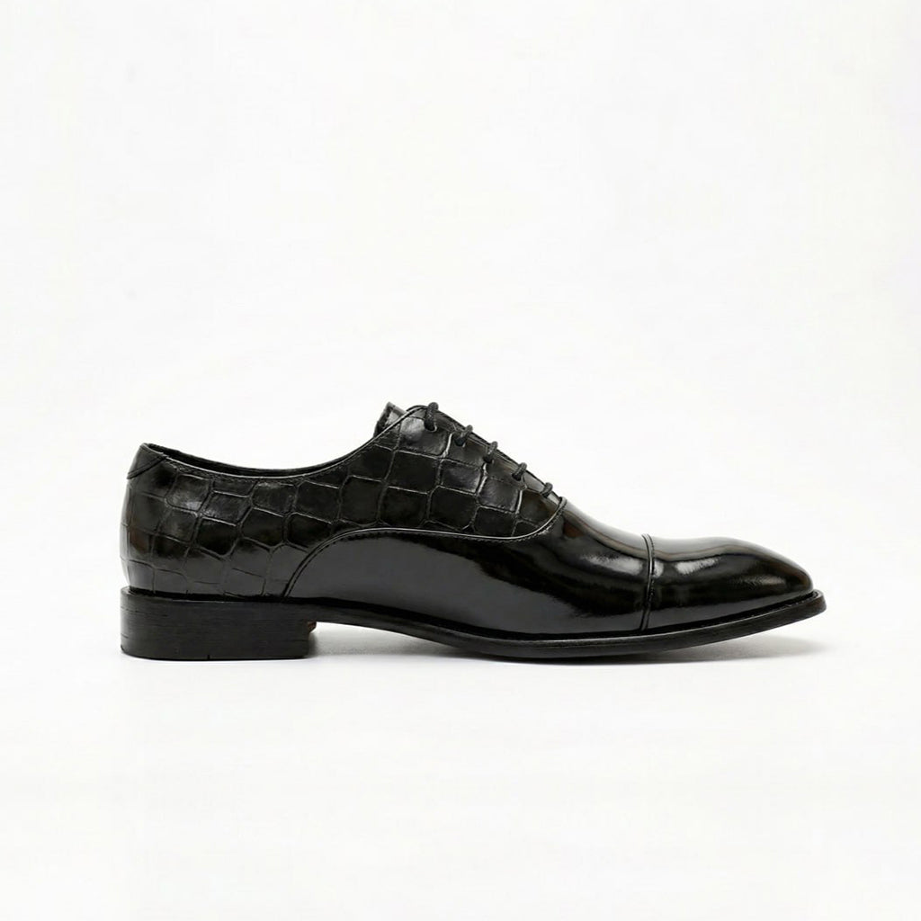 Black Patent Croc-Embossed Oxford Shoes