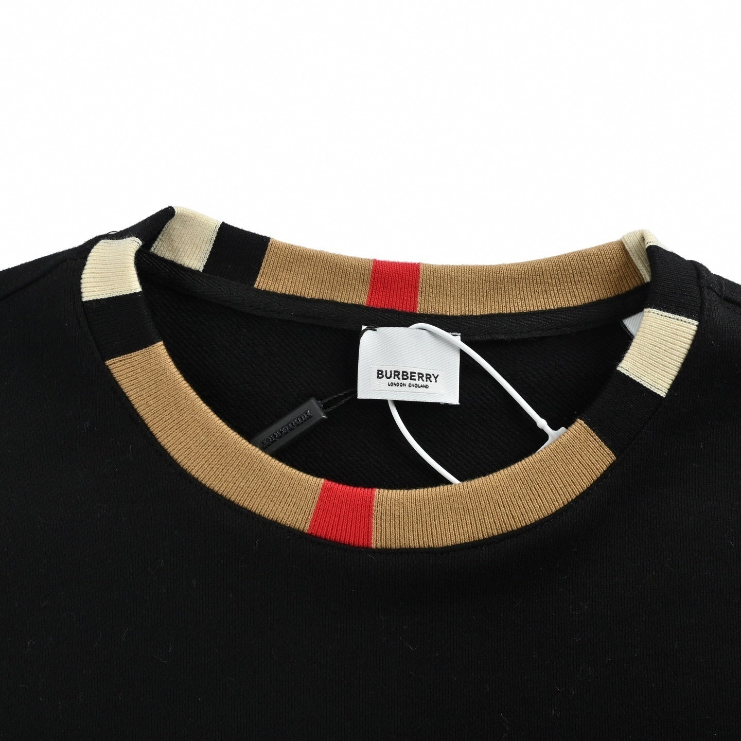 Boutique Black Crewneck Sweatshirt with Icon Stripe Trim