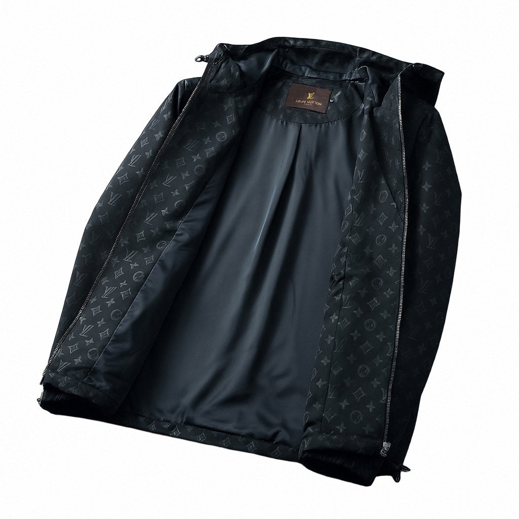 Black Monogram Hooded Windbreaker Jacket