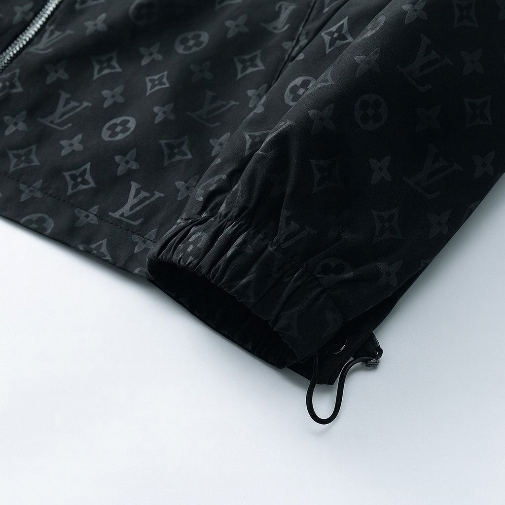Black Monogram Hooded Windbreaker Jacket