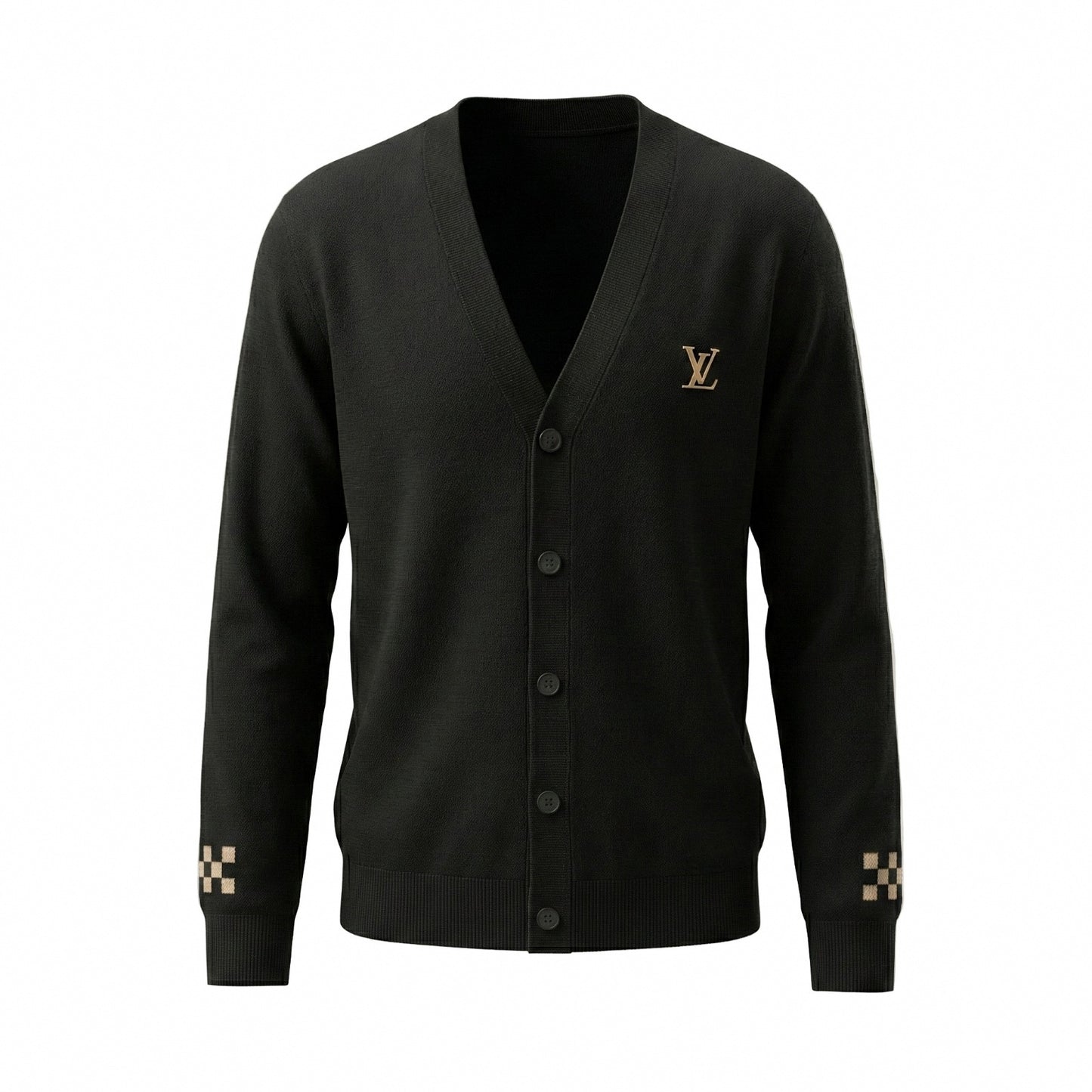 Black Monogram Accent Wool Cardigan