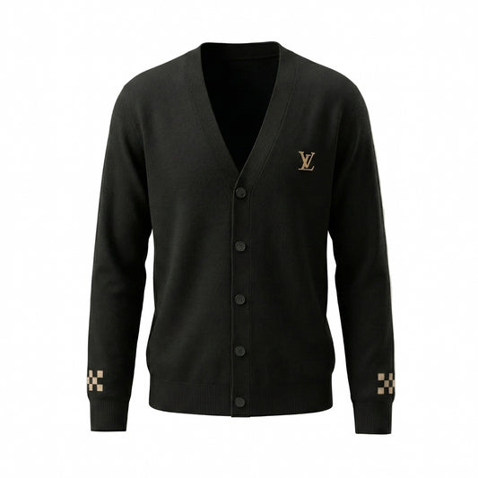 Black Monogram Accent Wool Cardigan