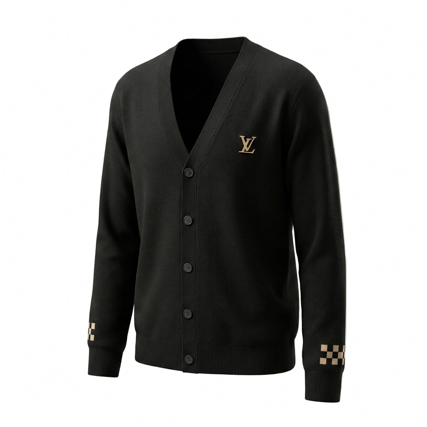 Black Monogram Accent Wool Cardigan