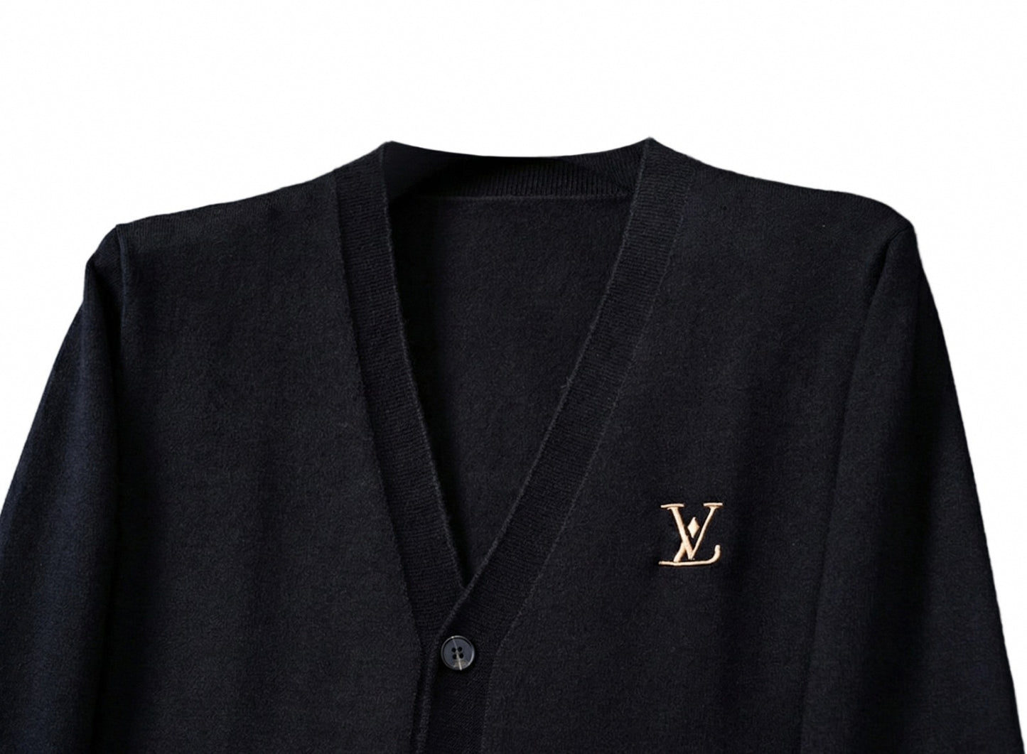Black Monogram Accent Wool Cardigan