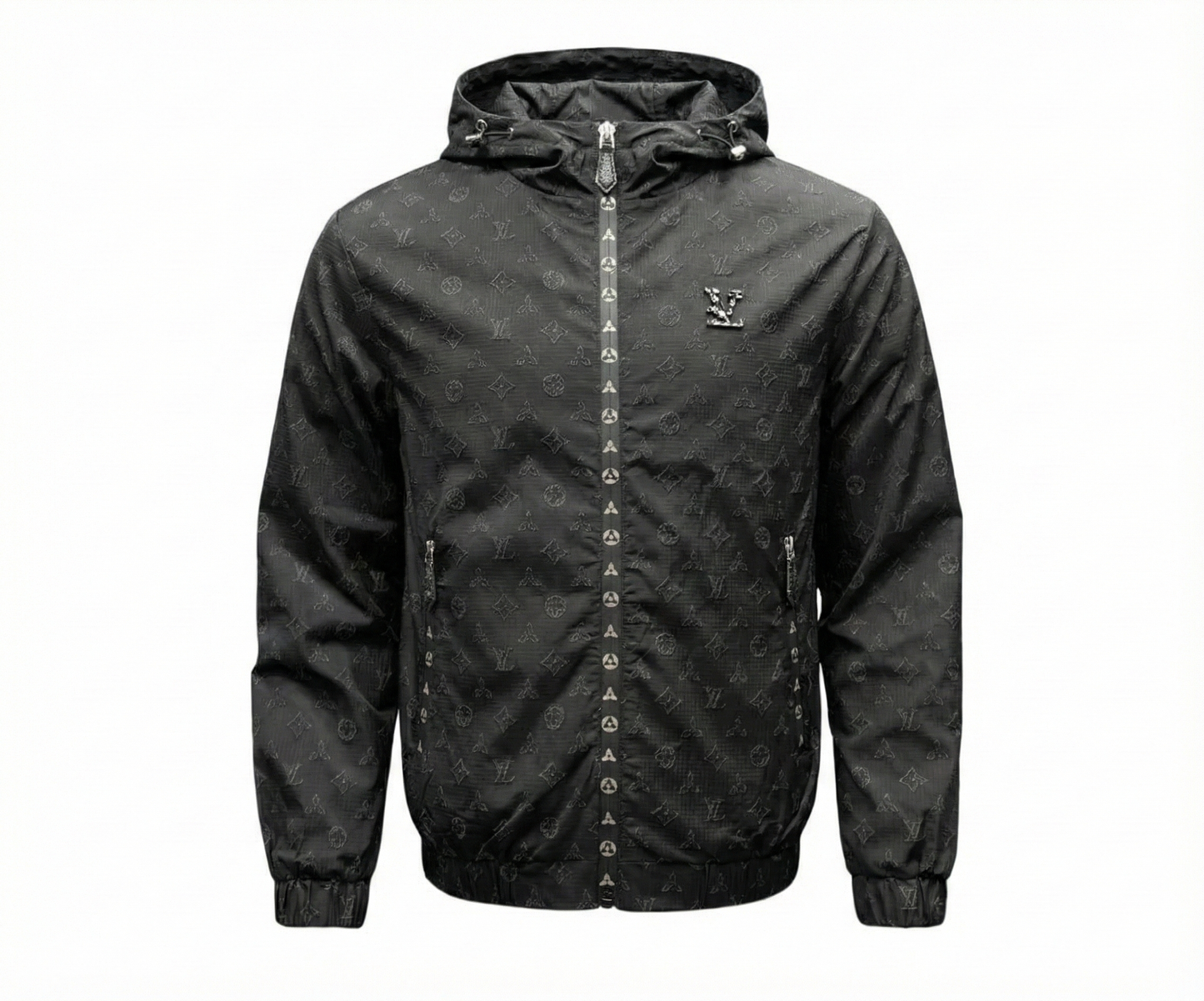 Black LV Monogram Hooded Windbreaker