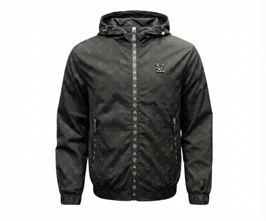 Black LV Monogram Hooded Windbreaker
