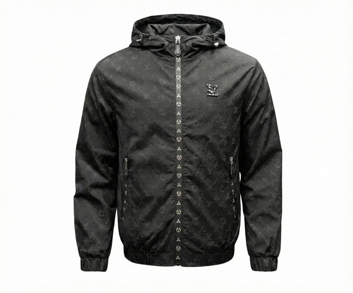 Black LV Monogram Hooded Windbreaker