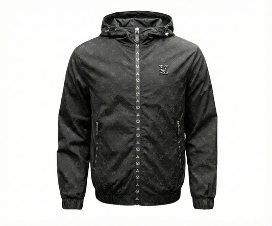 Black LV Monogram Hooded Windbreaker