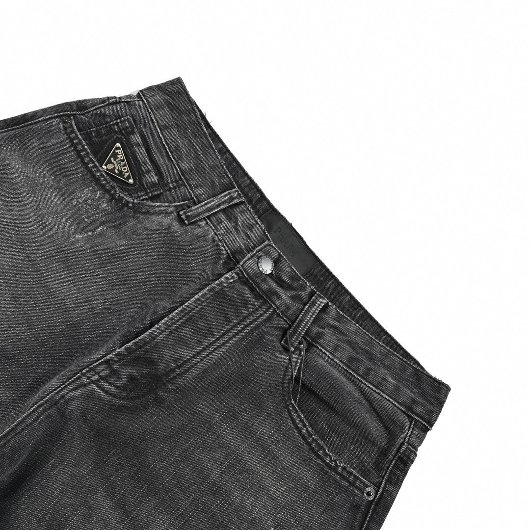 Distressed Black Denim Jeans with Embroidered Back Logo