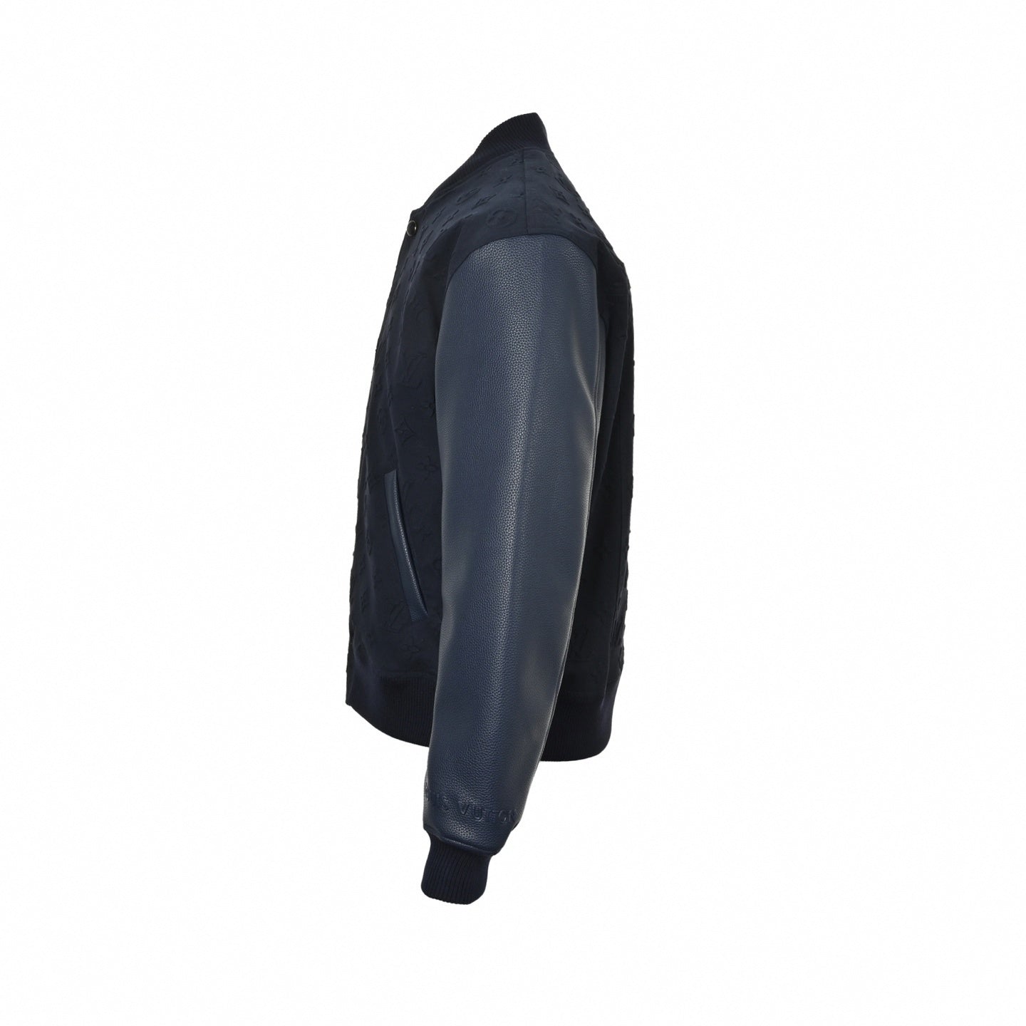 Navy Monogram Embossed Varsity Jacket