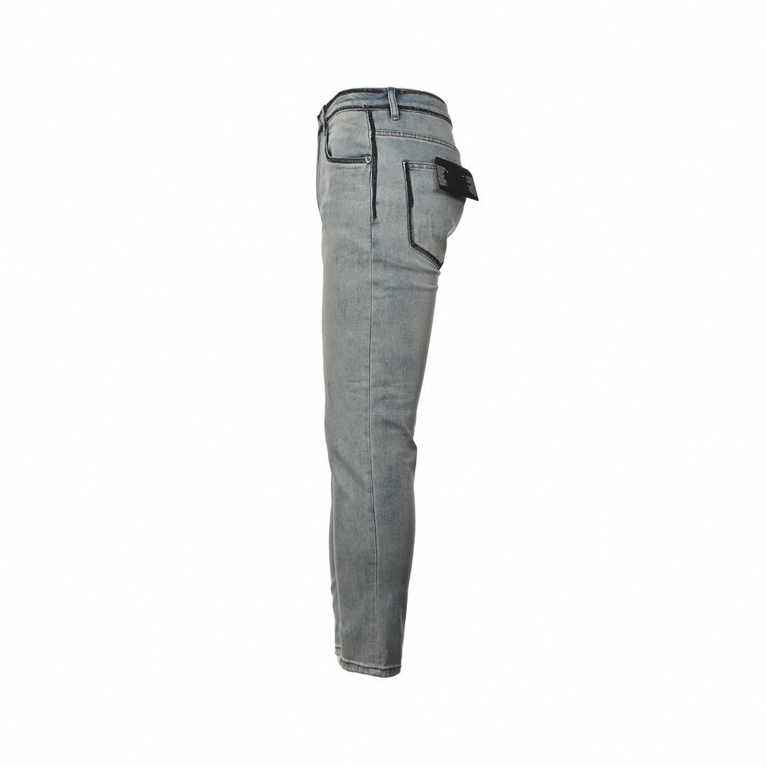 Men's Washed Grey Distressed Denim Jeans