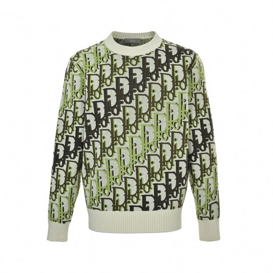 Oblique Jacquard Wool Blend Crewneck