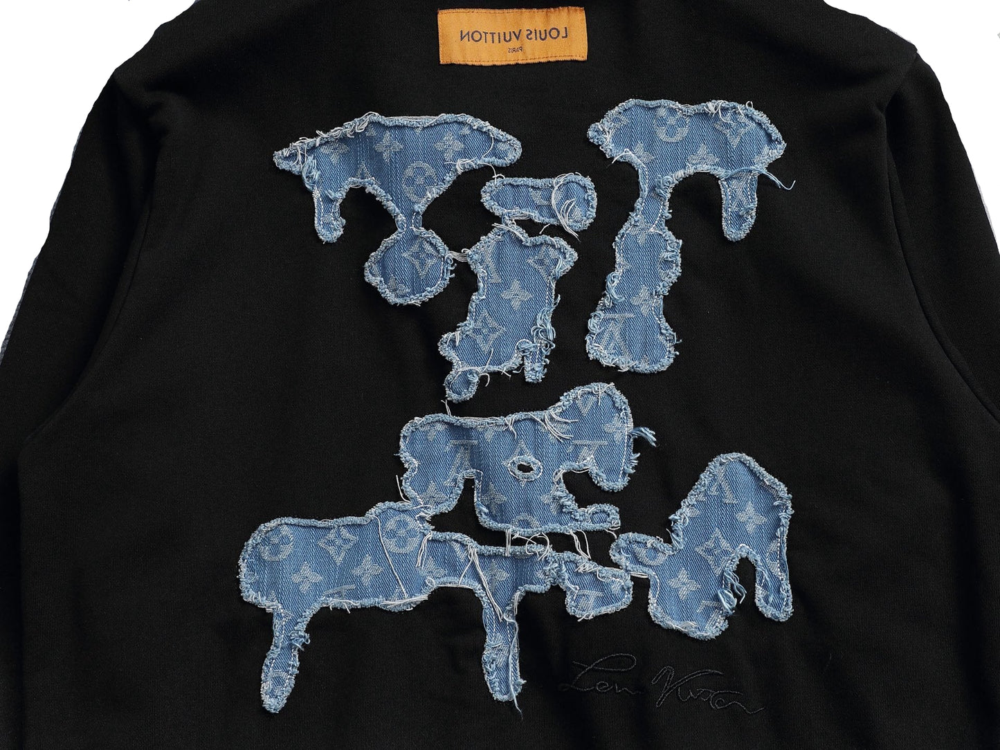 Black Gradient Hoodie with Blue LV Patch