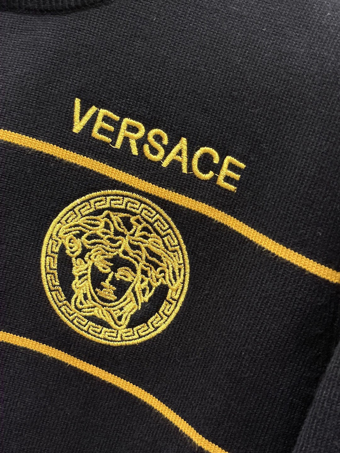 Black Crewneck Sweatshirt with Gold Medusa Logo