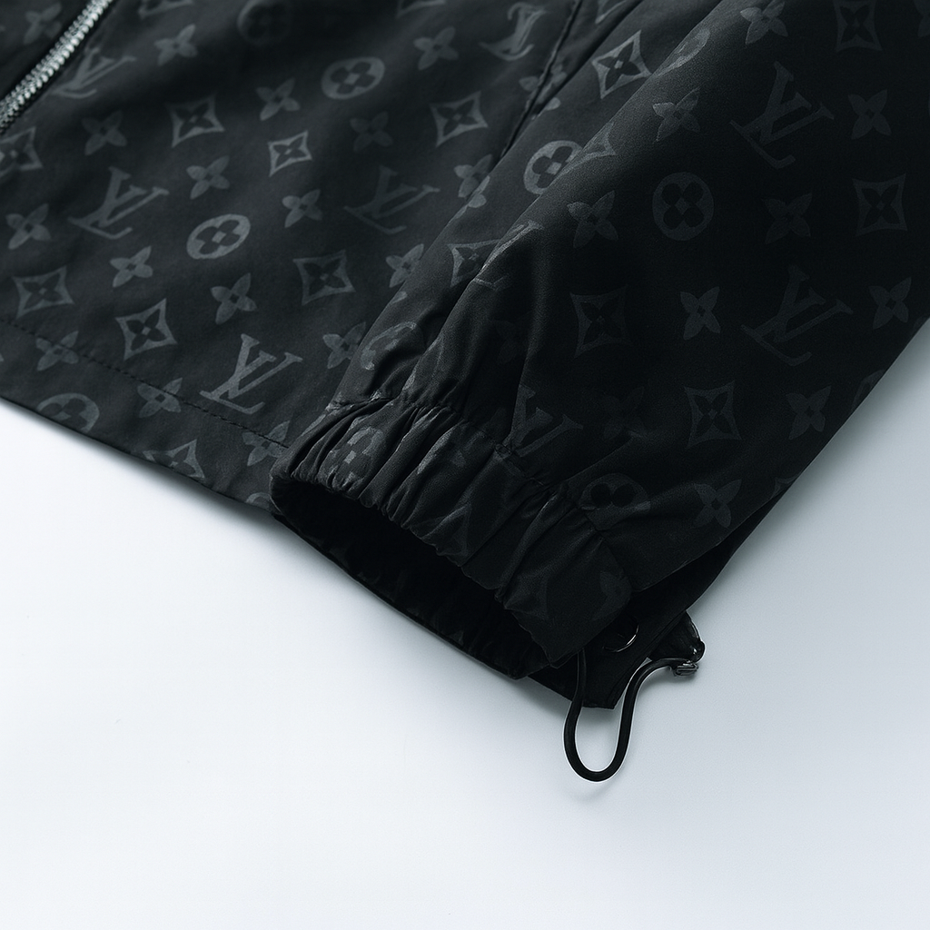 Black Monogram Hooded Windbreaker Jacket