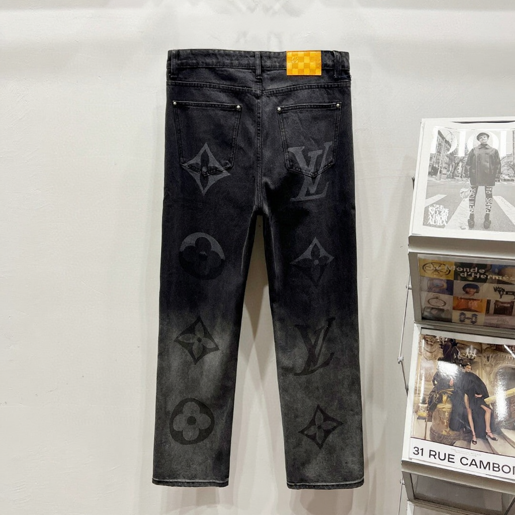 Black Monogram Denim Jeans with Yellow Patch