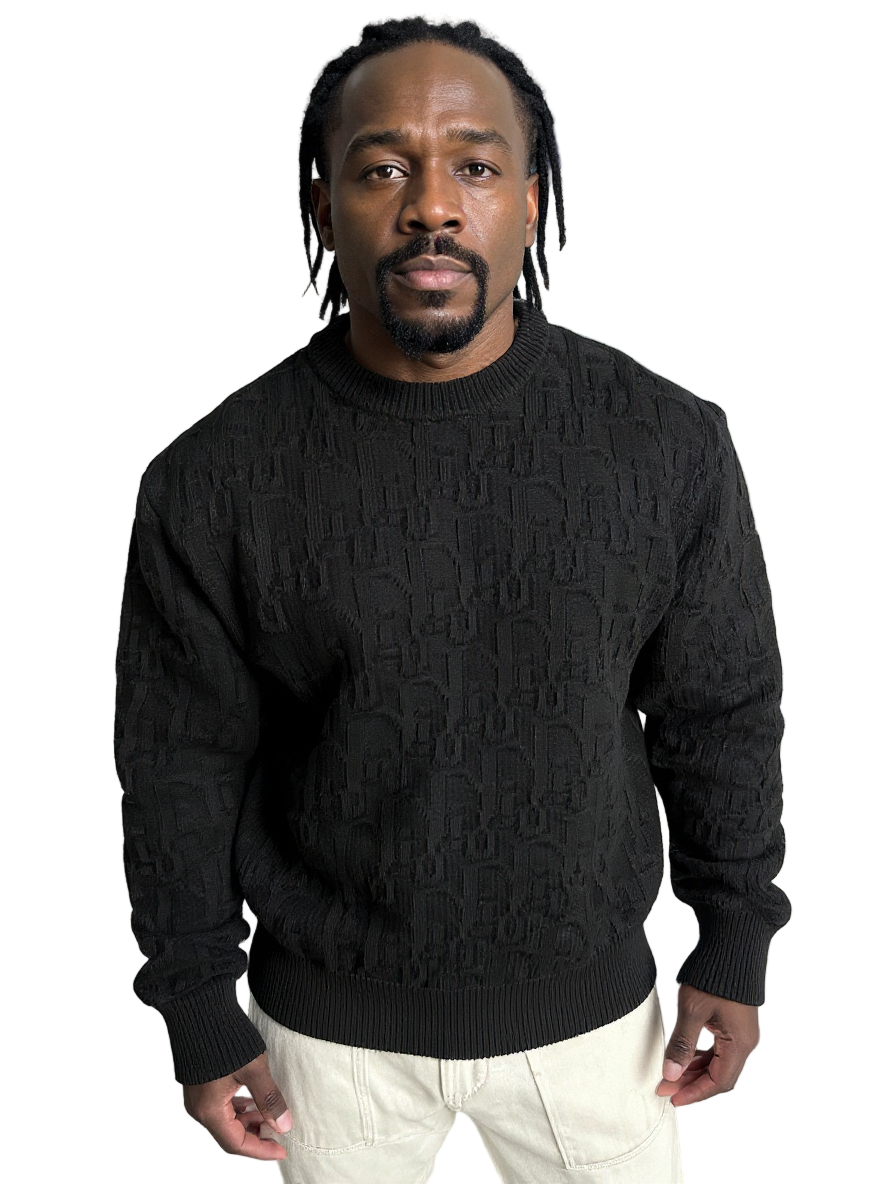 Black Textured Oblique Knit Sweater