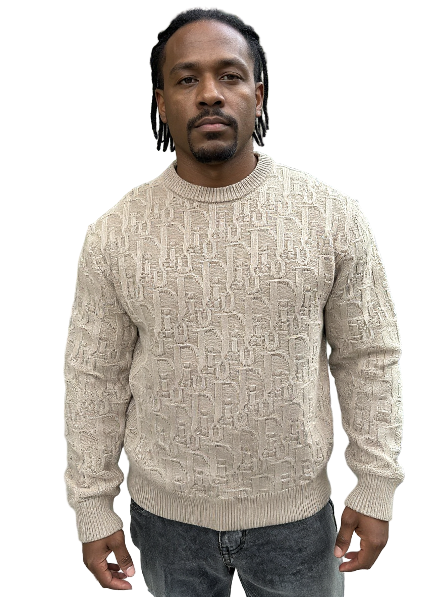 Beige Textured Oblique Knit Sweater