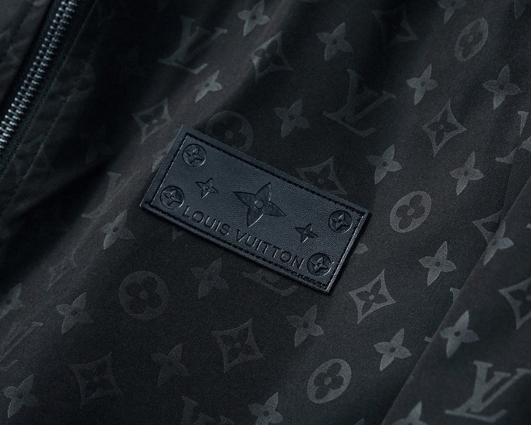 Black Monogram Hooded Windbreaker Jacket