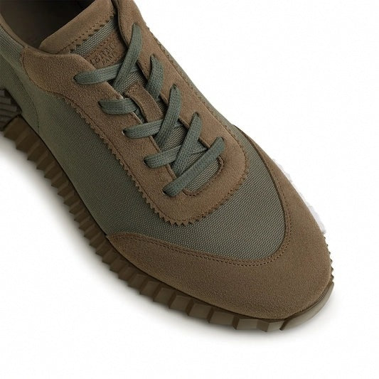 Bouncing Sneaker in Khaki Green Calfskin and Suede