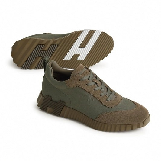 Bouncing Sneaker in Khaki Green Calfskin and Suede
