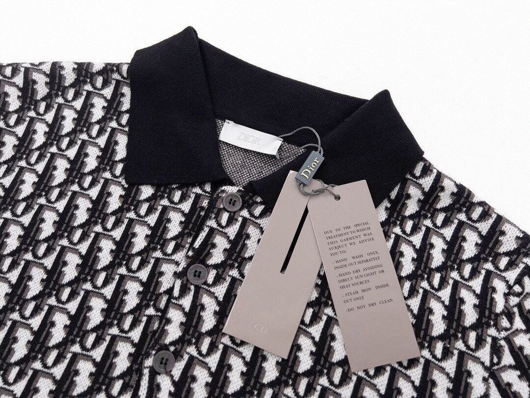 Oblique Wool Knit Polo Shirt – Black & Grey