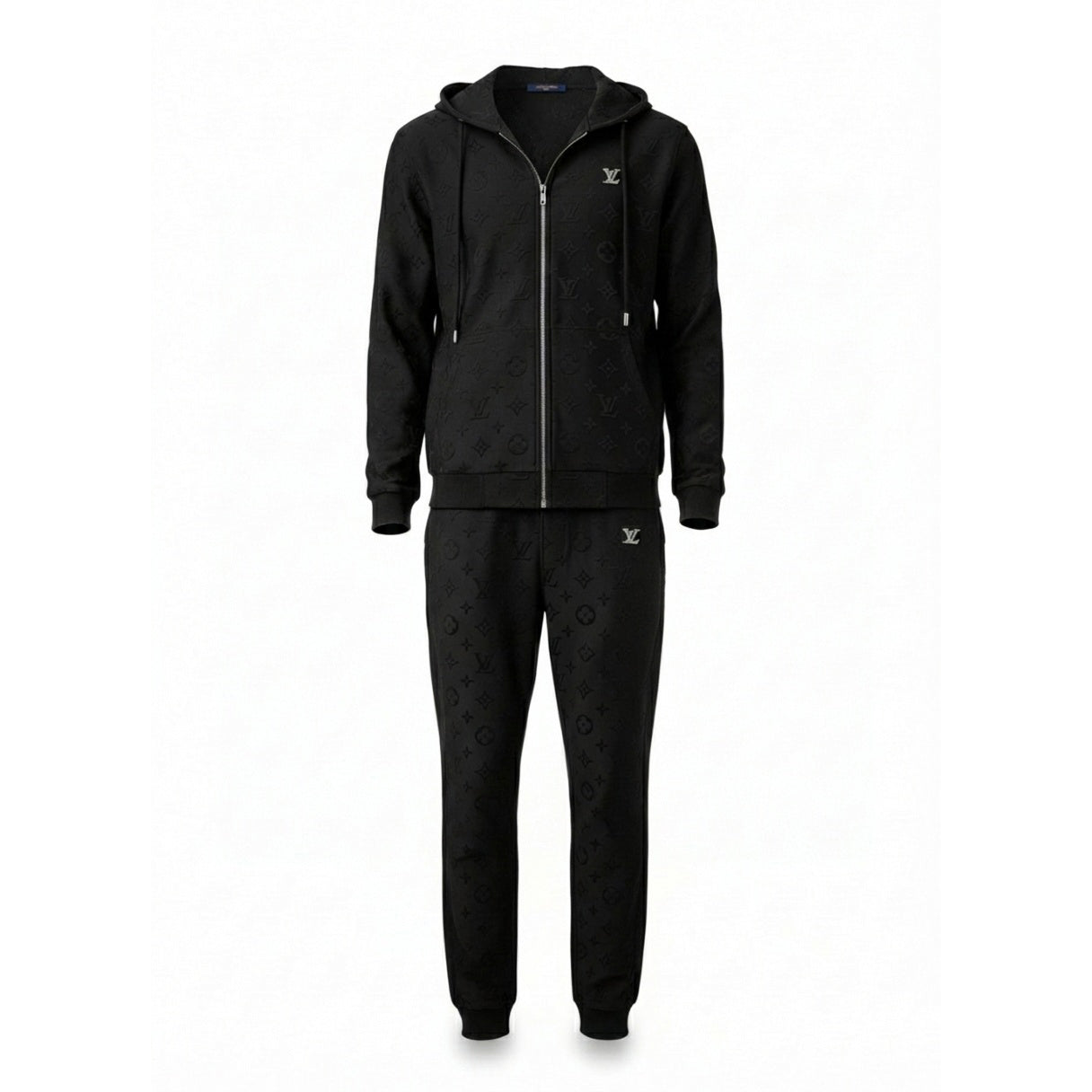 Premium Black Embossed Monogram Tracksuit Set
