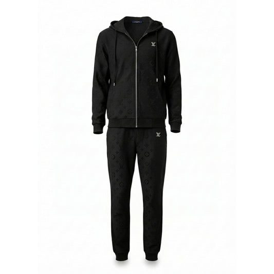 Premium Black Embossed Monogram Tracksuit Set