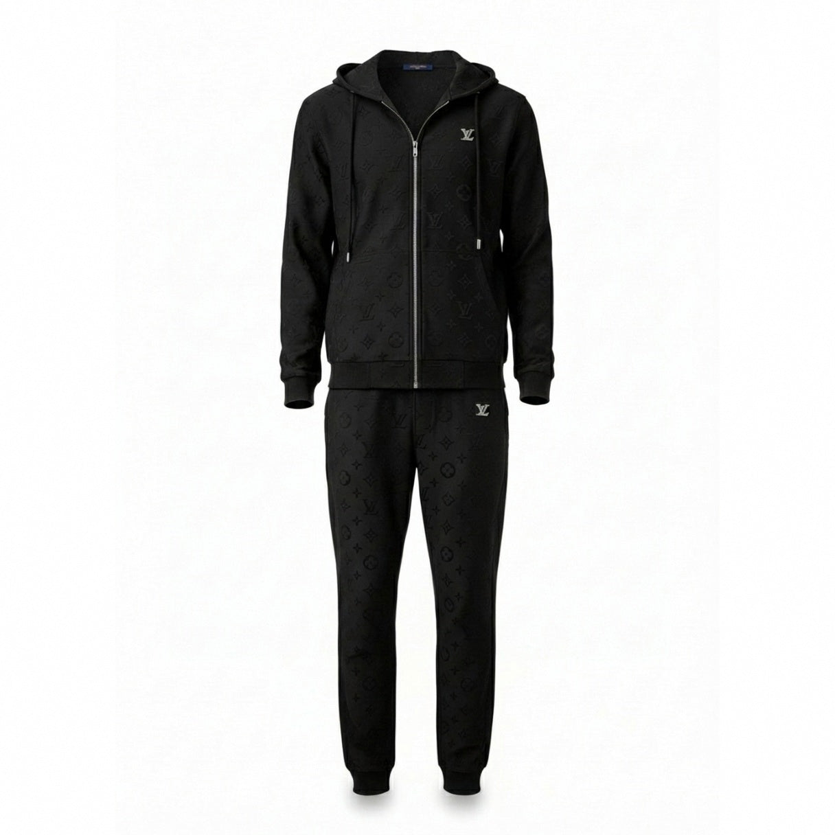 Premium Black Embossed Monogram Tracksuit Set