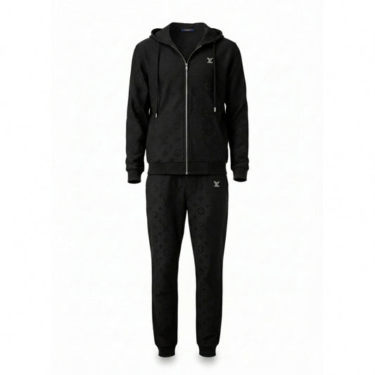 Premium Black Embossed Monogram Tracksuit Set