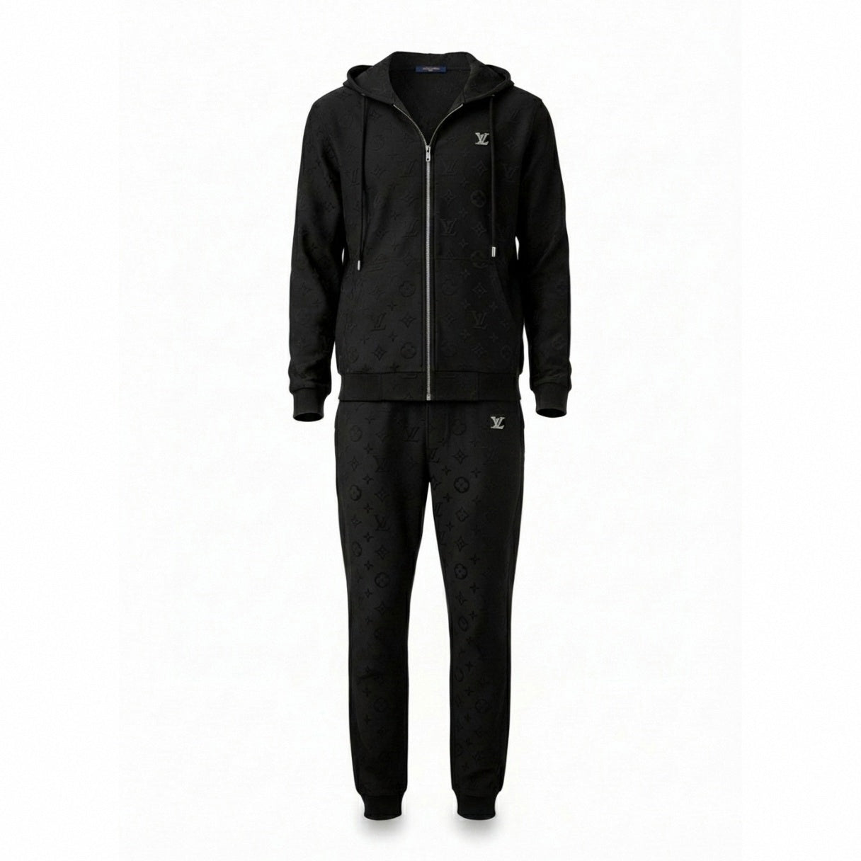 Premium Black Embossed Monogram Tracksuit Set