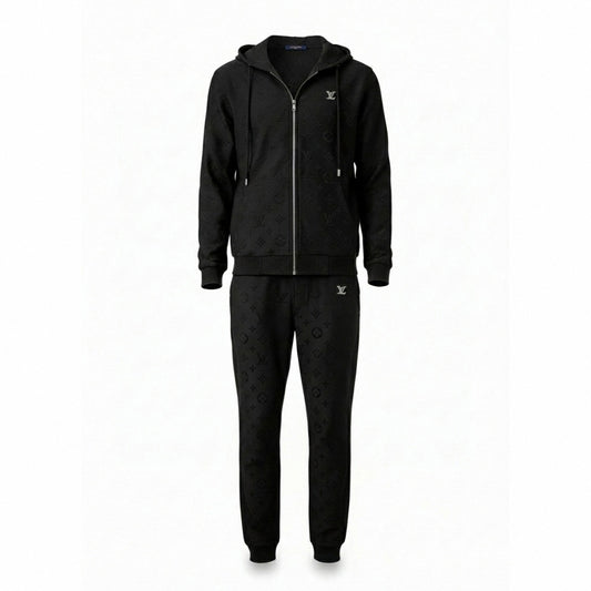 Premium Black Embossed Monogram Tracksuit Set