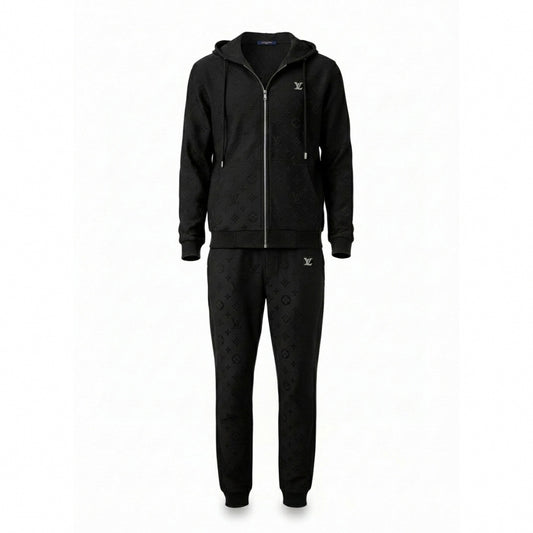 Premium Black Embossed Monogram Tracksuit Set