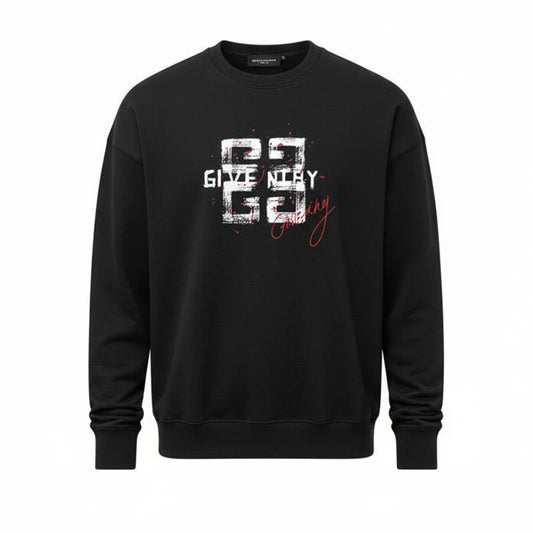Black Distressed Logo Crewneck Sweatshirt
