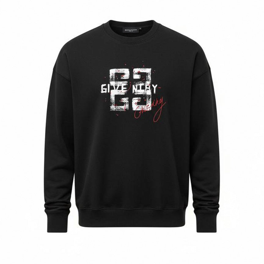 Black Distressed Logo Crewneck Sweatshirt