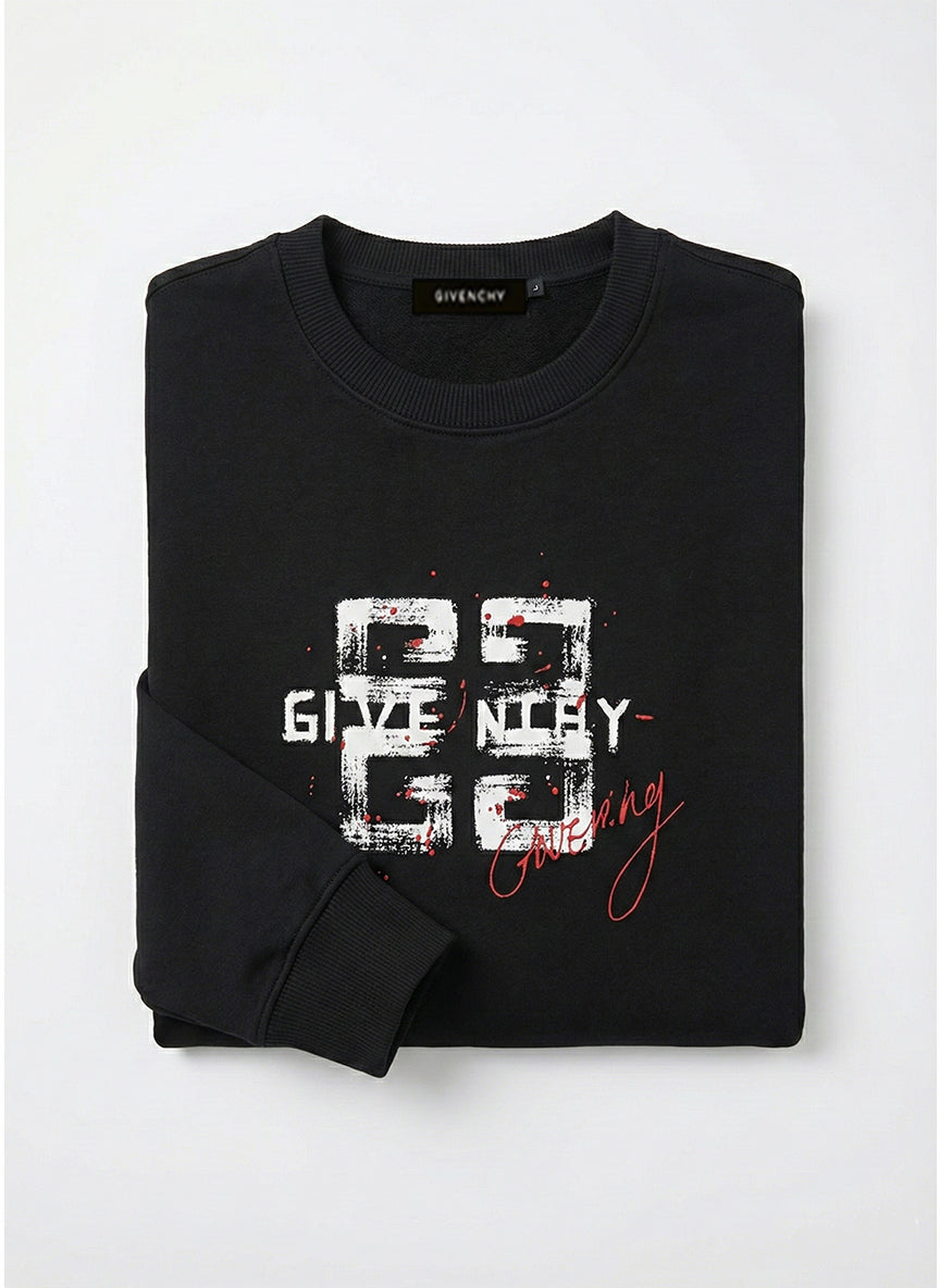 Black Distressed Logo Crewneck Sweatshirt