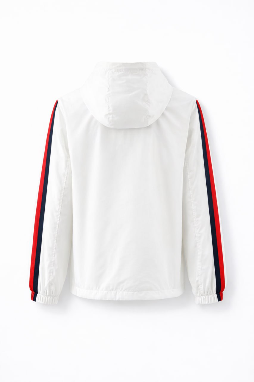 Tricolour Stripe Hooded Jacket – White