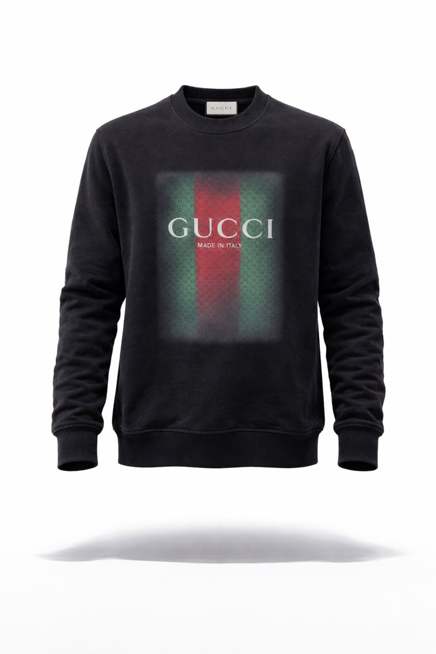 GG Web Stripe Logo Crewneck Sweatshirt – Black