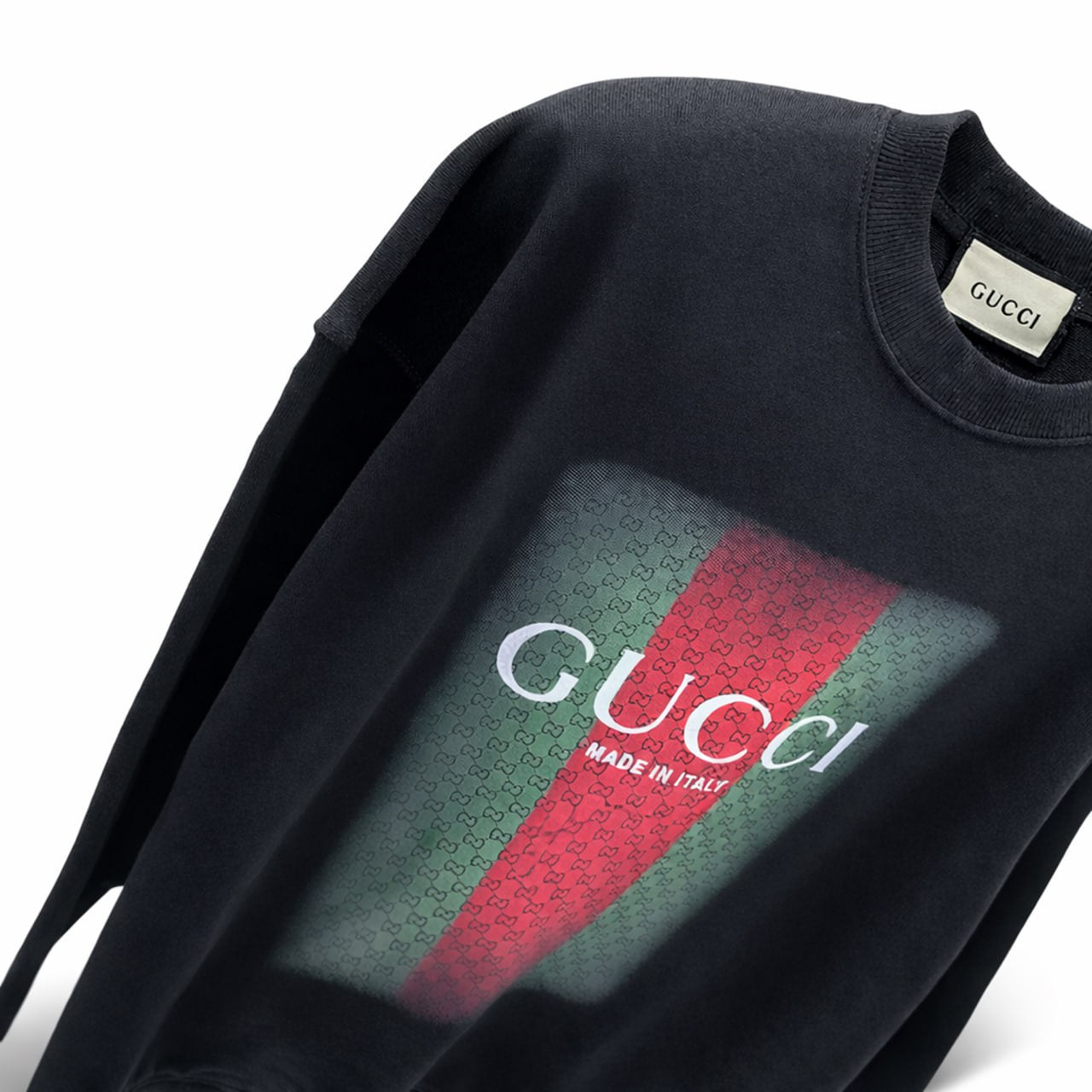 GG Web Stripe Logo Crewneck Sweatshirt – Black