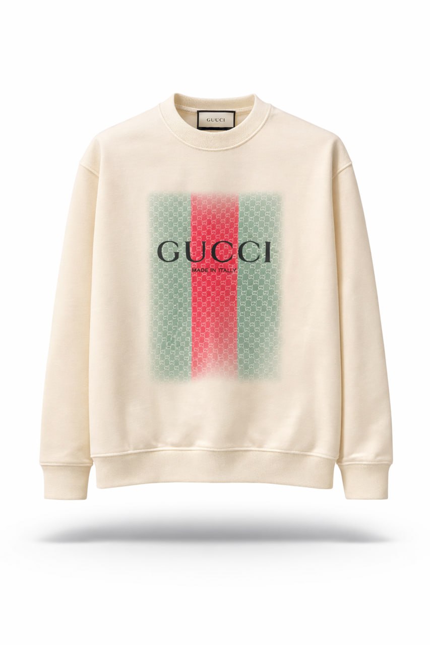 GG Web Stripe Logo Crewneck Sweatshirt – Cream