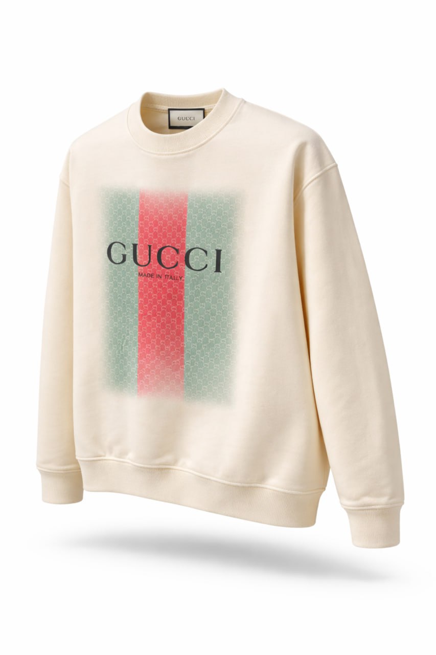 GG Web Stripe Logo Crewneck Sweatshirt – Cream