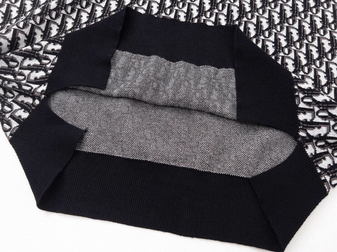 Oblique Wool Knit Polo Shirt – Black & Grey