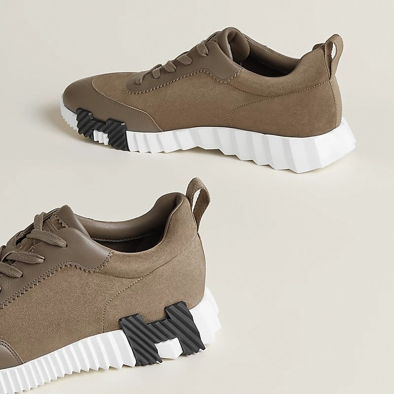 Bouncing Sneaker in Taupe Calfskin and Suede